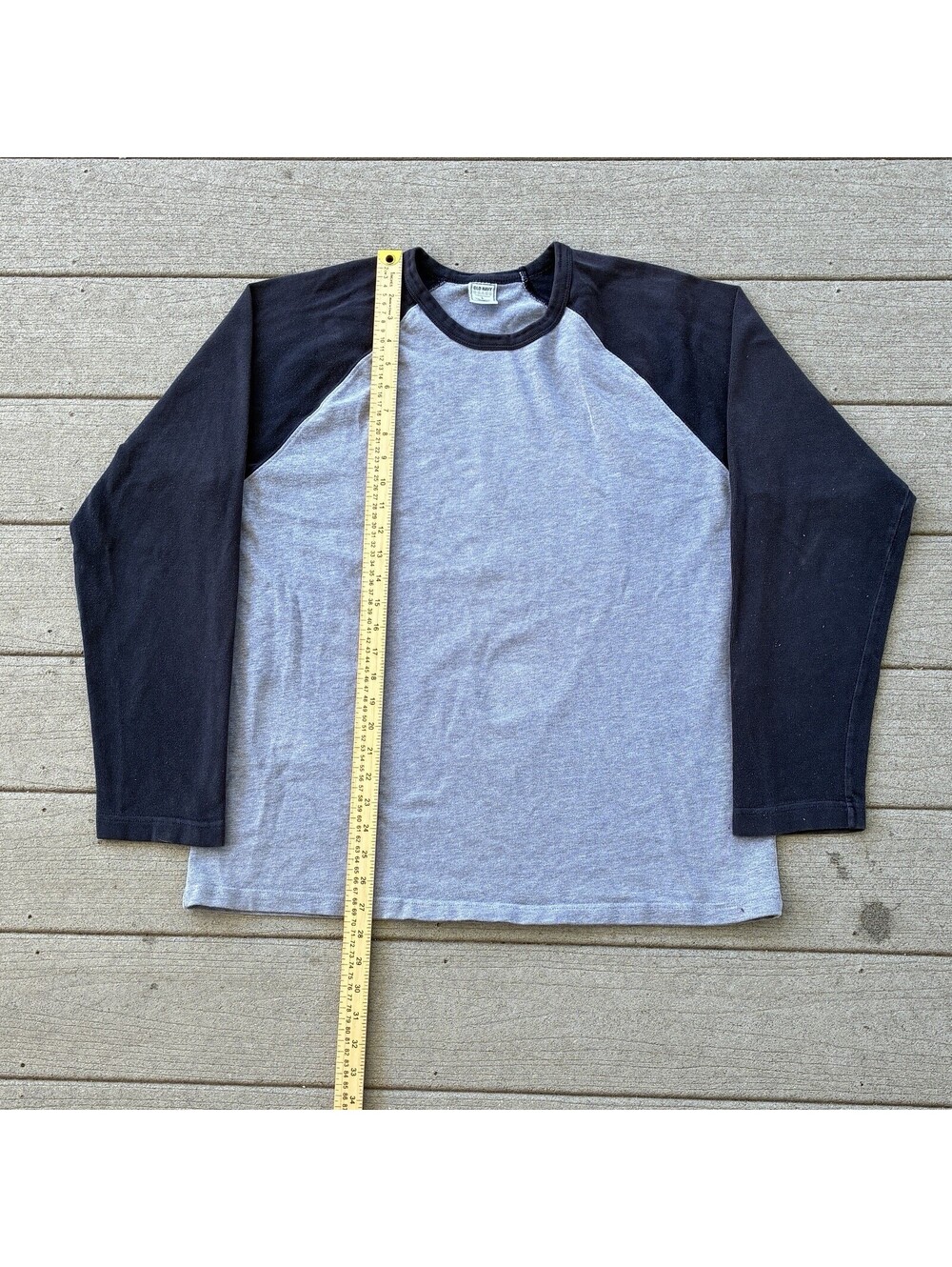 Vintage 90s Old Navy Brand Raglan Baseball Shirt Mens L Gray Black Long Sleeve